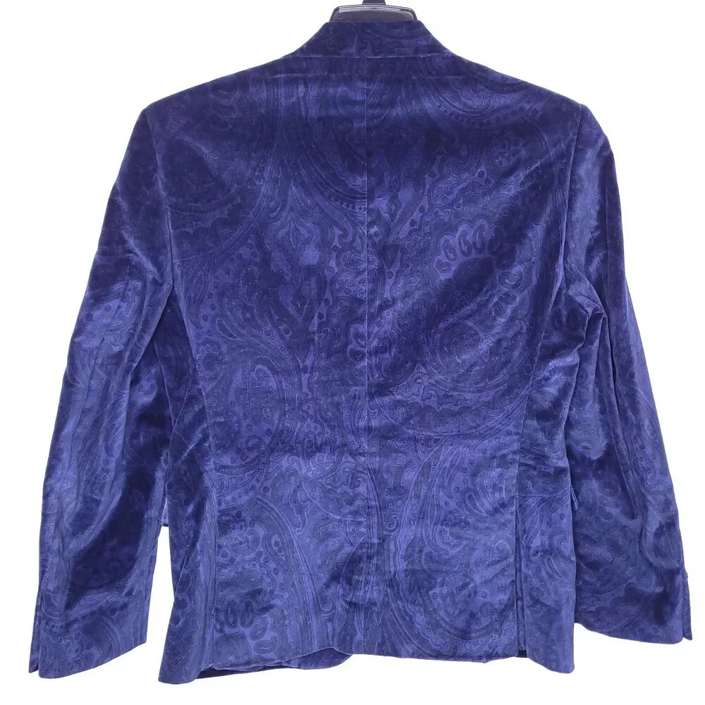 Bar III Blazer Mens 40S Blue Velvet Paisley 2 Button Slim Fit